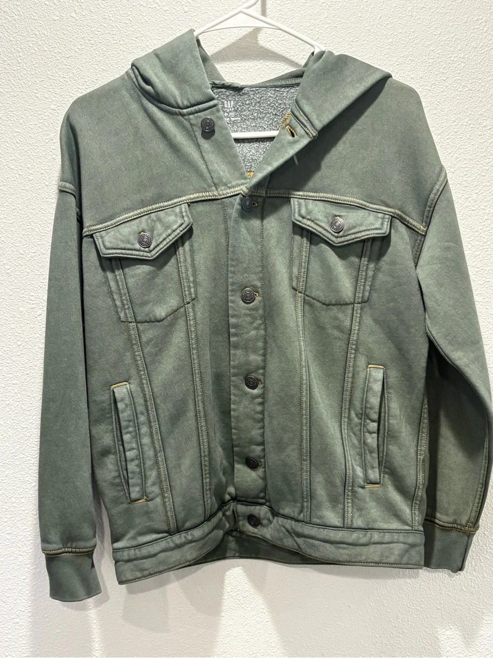 Boys Hooded Button-Front Jacket, Olive Green Size: 12 (XL)